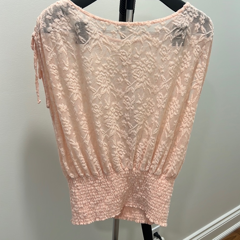 Anthropology - Deletta Blush pink knit lace top. Size M